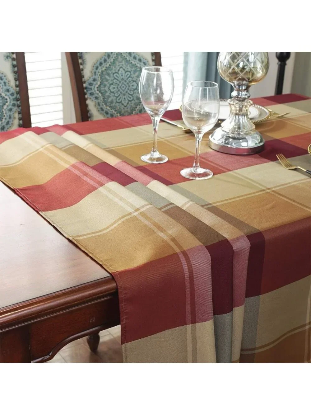 Checkered Rectangle Tablecloth - Heavyweight Spillproof Polyester for Dining